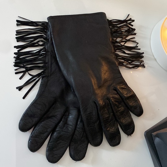 100% leather black gloves with fringes! Size 7 - Picture 5 of 15